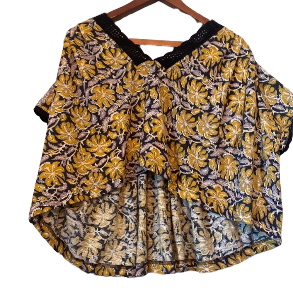 Free People Mustard Floral Print Crop Top